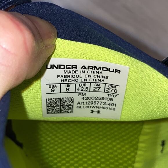 Under Armour Speedform Amp 2.0 Navy & Green Sneakers Size 9 Style 1295773-401 main image 9